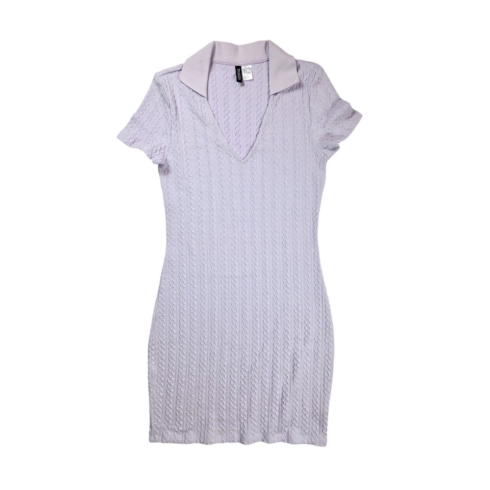H&M Divided Lilac BodyCon Chain Ribbed V-Neck Polo Mini Dress Women's Size Large